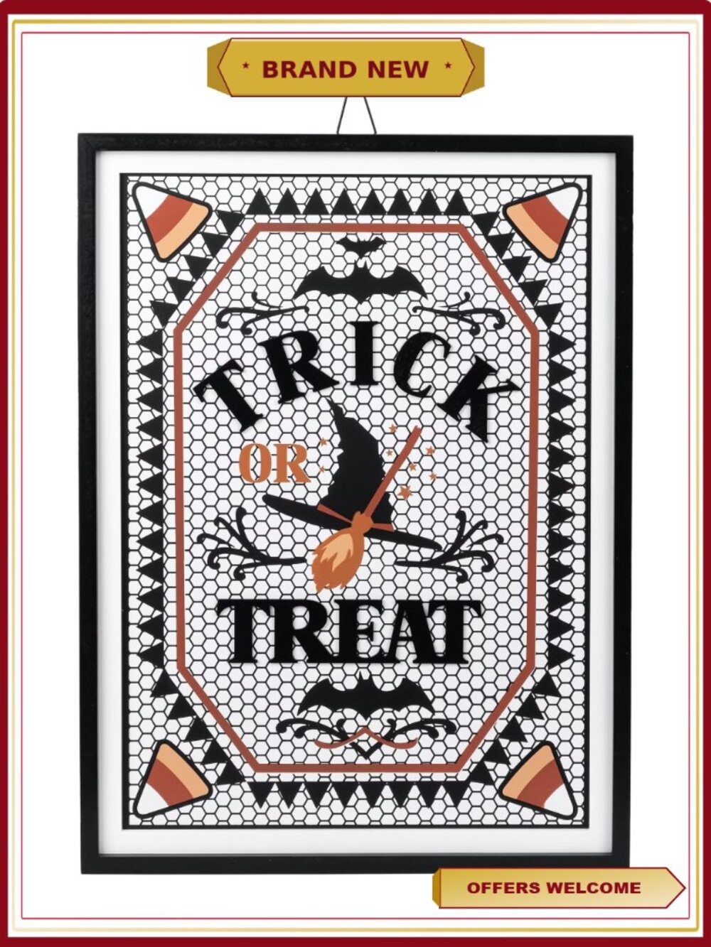 Halloween Trick or Treat Framed Wall Art Witch Bats